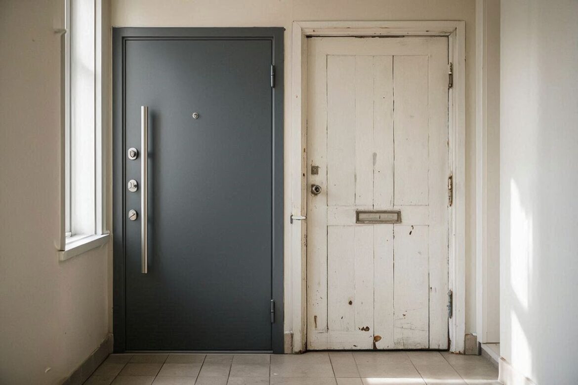 Comparativa de cerraduras multipunto y convencionales en puerta de vivienda en Madrid