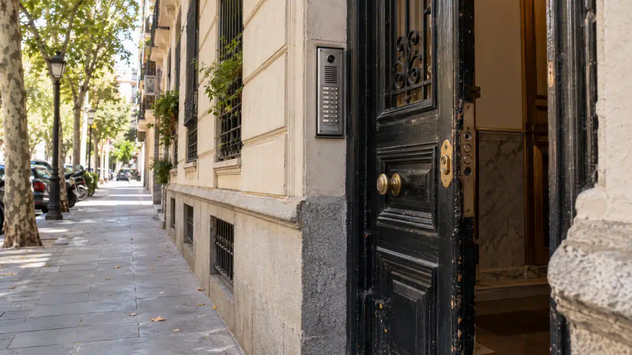 Cerrajero urgente abriendo una puerta en el barrio del Retiro, Madrid